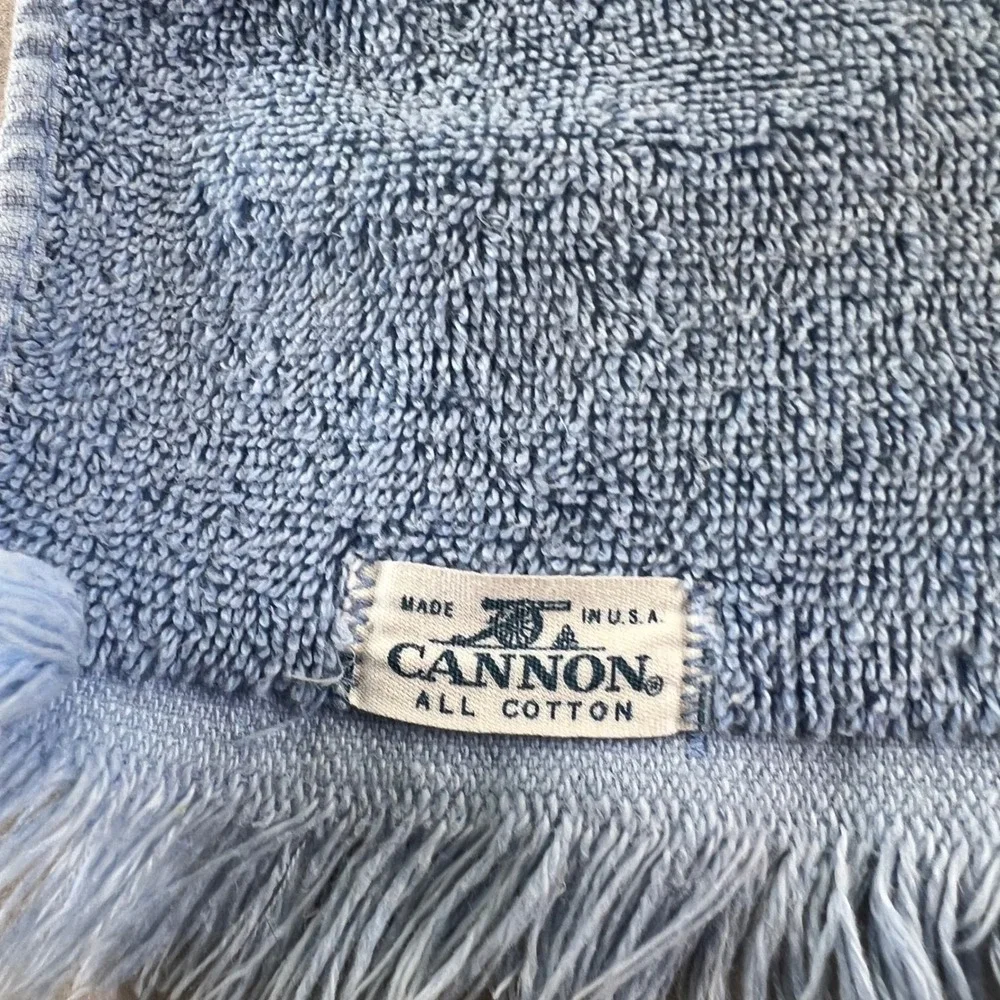 Vintage Cannon Hand Towel and bath Blue Rose Floral Cotton Fringed Made in USA